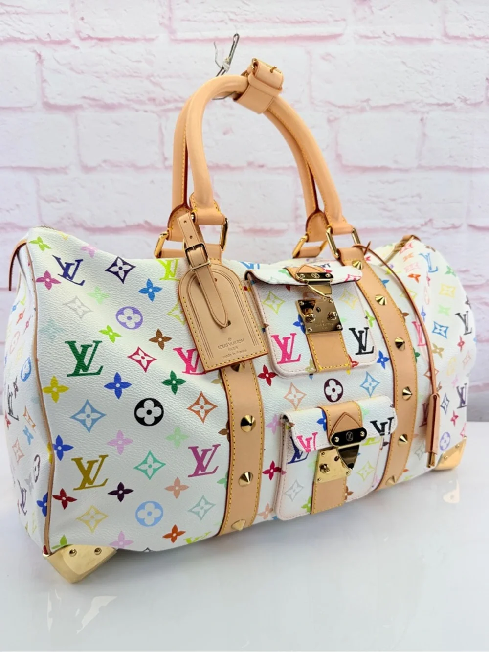 Louis Vuitton Multicolor Murakami Monogram White Canvas Keepall 2003 45 - Picture 1 of 16